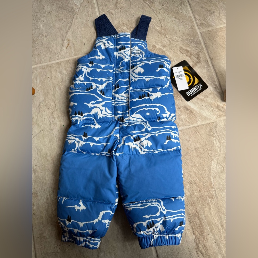 L.L Bean Blue Printed Puffer Snow Bib 6-12 month NWT